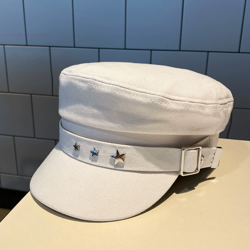 Demi-Season Army Cap, Retro Korean Beret Style, Star Studs & Buckle, M 56–58 cm