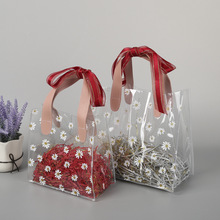 小雏菊花透明手提包 时尚透明购物手提袋 创意正方形提手礼品包装