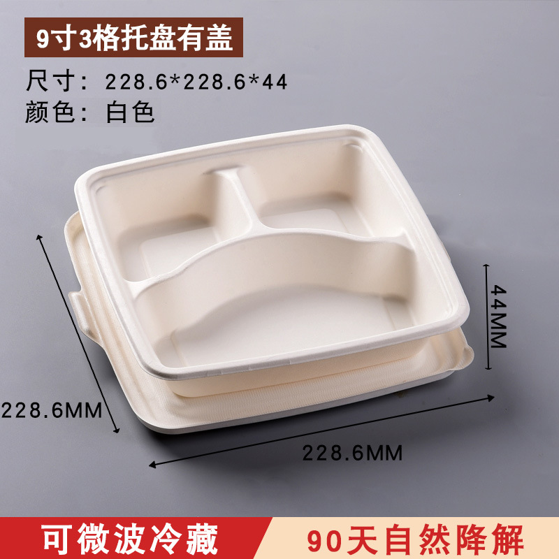 Vajilla desechable Pulpa de caña de azúcar tres o cuatro rejilla caja de embalaje caja de almuerzo multi rejilla pulpa caja de almuerzo para llevar caja de comida rápida degradable