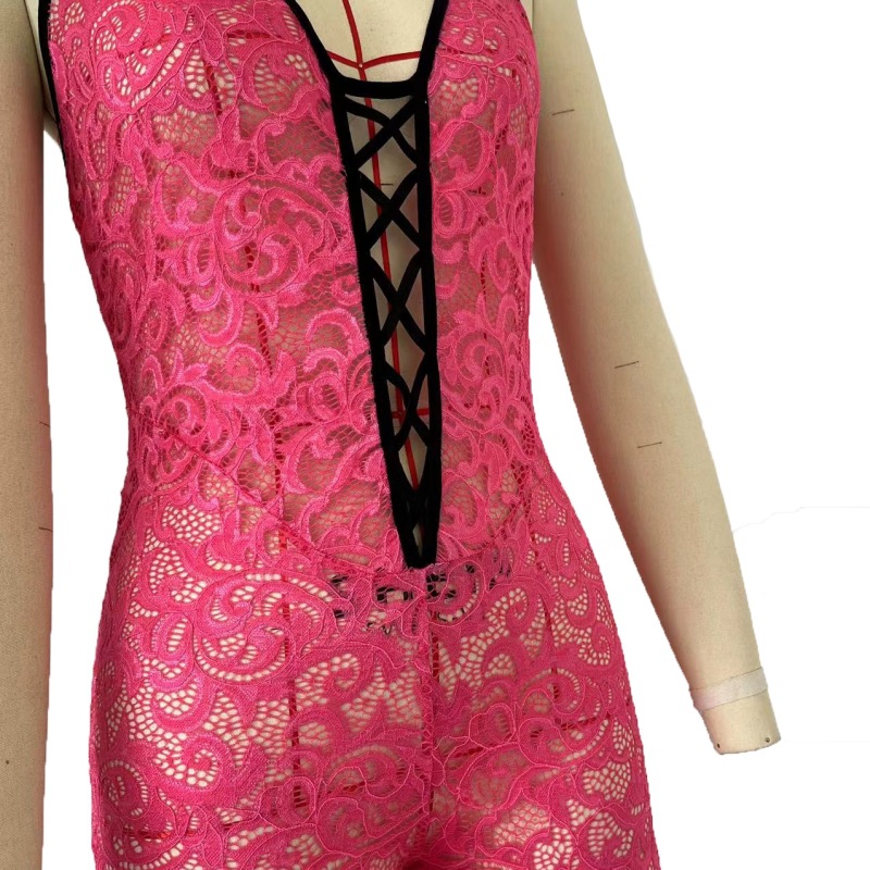 Spring Sexy Hollow Out Cutout Contrast Color Suspenders Slim Fit Backless Sexy Jumpsuit Women