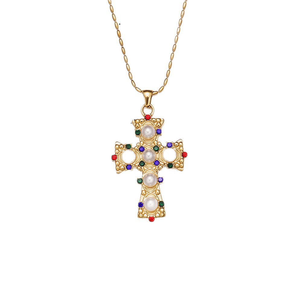 Tina Europa y América cruzada pendientes de diamante de perlas nicho de diseño galvanizado 18K conjunto de collar de oro