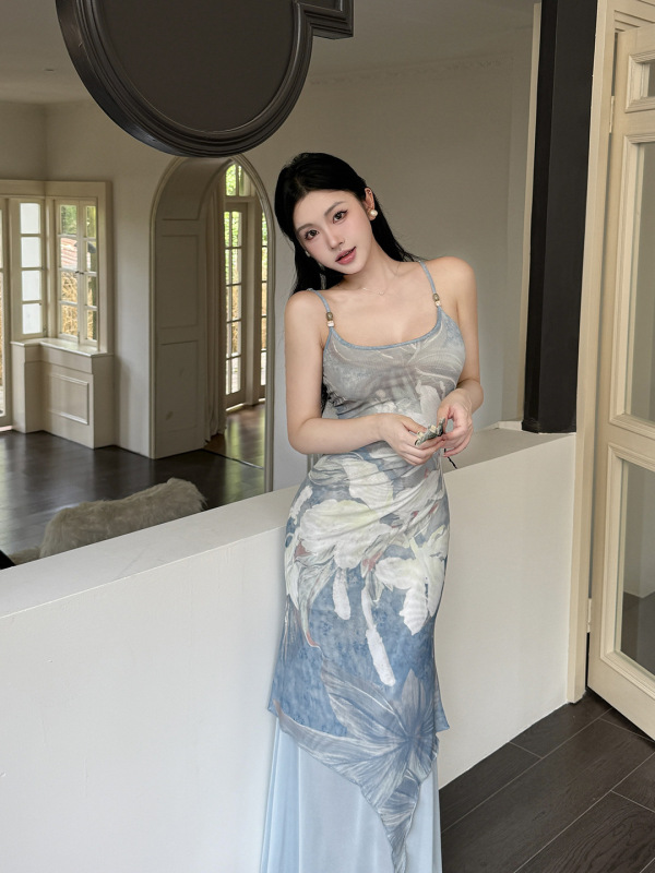 伊莉雅网纱开衫印花吊带连衣裙套装女 2025秋季个性连衣裙YL25275|undefined
