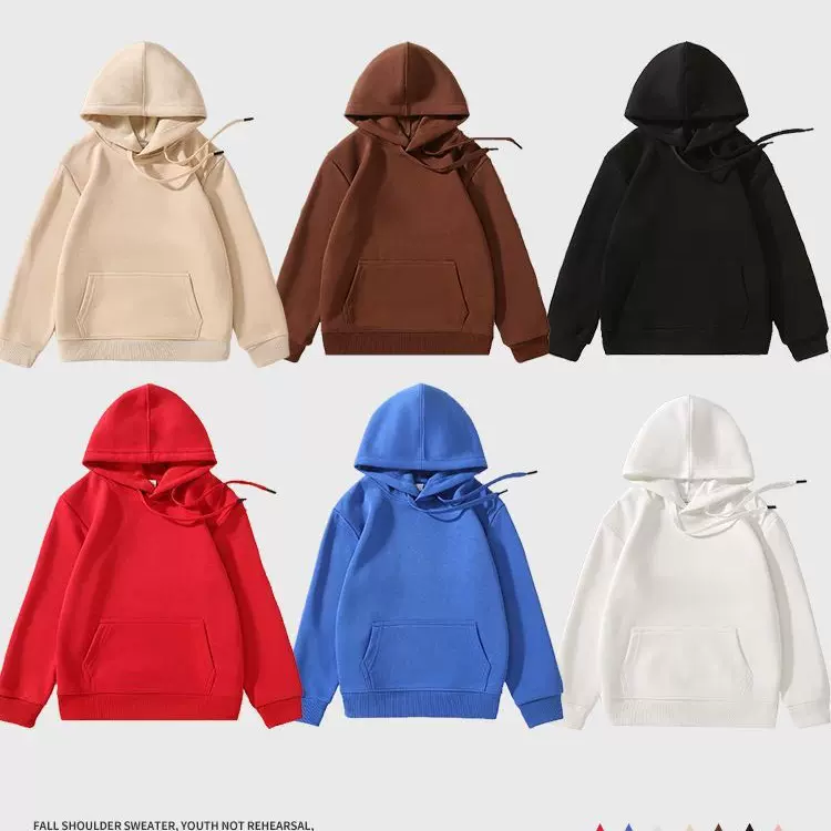 秋冬男女童纯色儿童连帽卫衣长袖加绒打底衫批发华棉班服印字logo