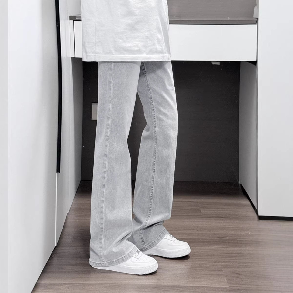 Men's High Street Washed Flared Jeans Style Slim Fit Straight Leg Flared Pants Versatile Spring Autumn_mkmklike.com