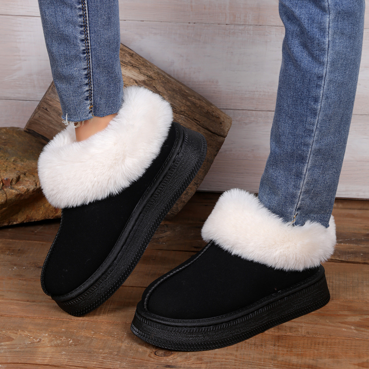 New thick soled short cylinder thick slip-on lazy cotton shoes_voghion.com