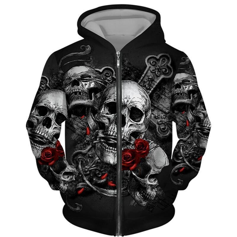 2026 Spring New Cross-Border European and American Large Size Men's Cool Devil Skull Series 3D Digital Printing Sweatshirt