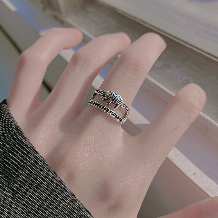 Sunrise Elephant Ring For Women, Minimalist Niche Design, Vintage Ethnic Style, Index Finger Open Ring, New Trendy Style_voghion.com