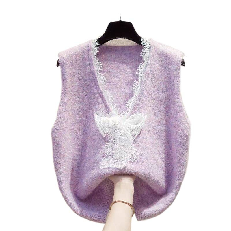 Cross-border V-collar chaleco de tejido de encaje para mujeres otoño y invierno 2025 nuevo suéter de abrazadera suelta image 5