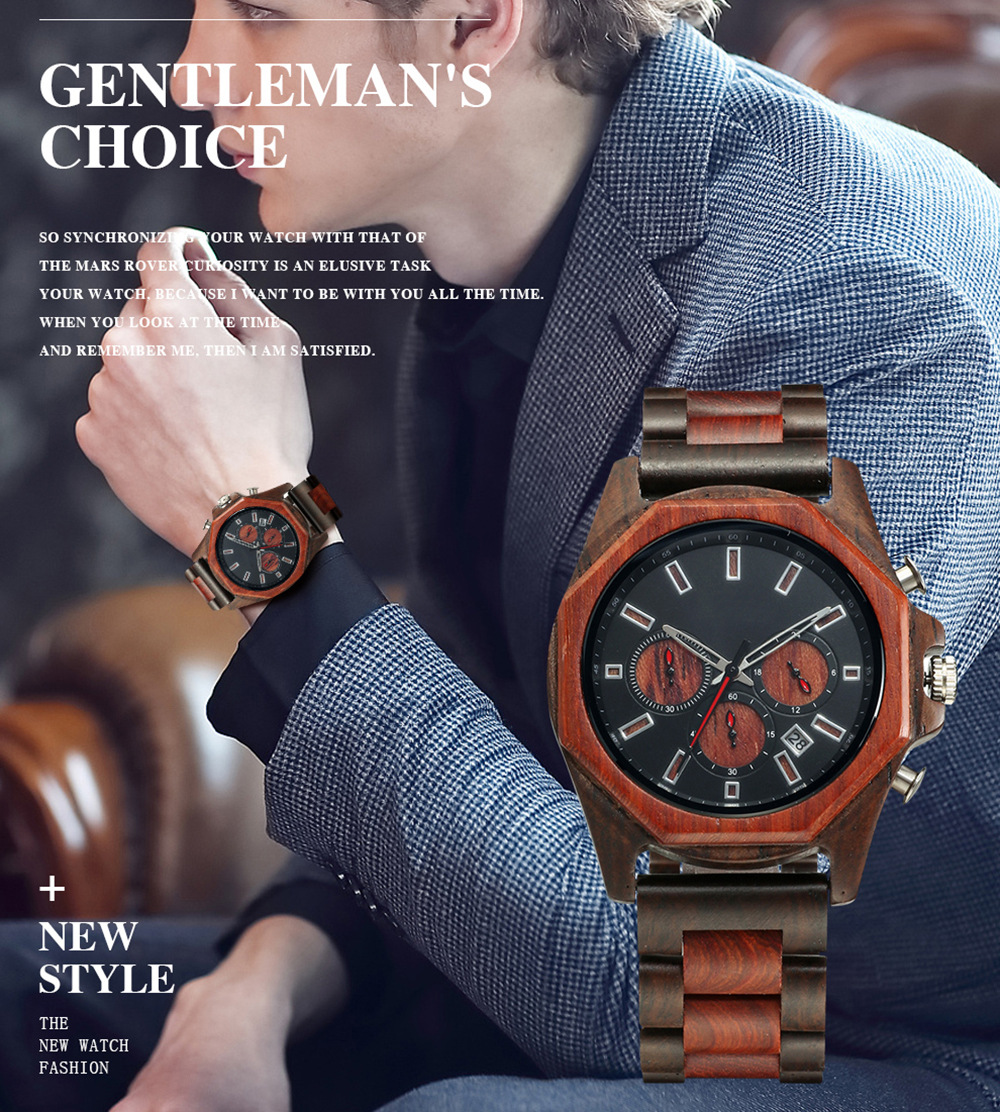 Nouvelle mode créative multi-fonctionnelle ensemble montre à Quartz vente chaude hommes bois montre tempérament montre_voghion.com