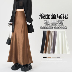 实拍 醋酸缎面鱼尾半身裙女2025秋季新款高腰显瘦a字遮胯包臀长裙