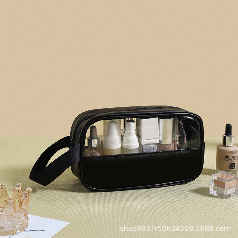 PU レザー透明化粧品バッグポータブル新しい化粧品収納袋女性の旅行防水スキンケア製品トイレタリーバッグ|undefined