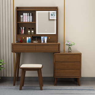 New Solid Wood Dressing Table Smart Mirror New Makeup Table Bedroom Modern Simple Storage Cabinet Integrated Dressing Table