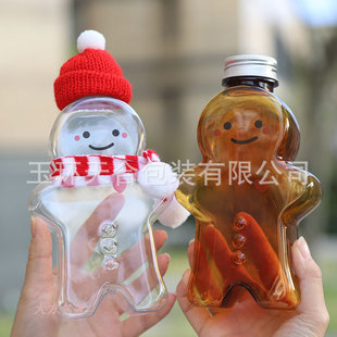 500ml transparent plastic pet cold drink Christmas Net red milk tea juice drink special bottle creative shaped gingerbread man