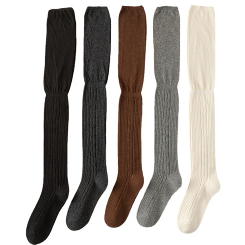 Autumn and winter side twist knee socks women's thigh socks miu Korean high socks pile socks solid color socks