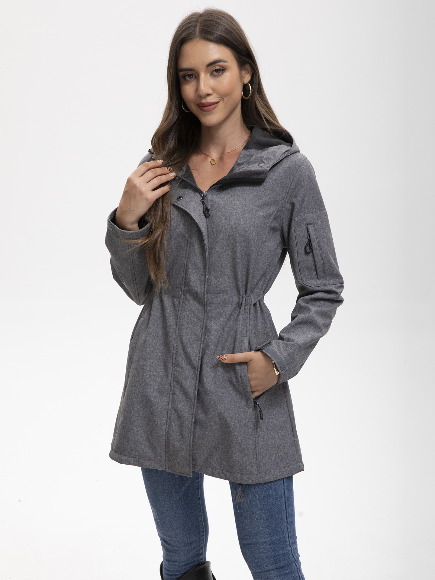 Europa y los Estados Unidos nuevos bolsillos encapuchados vestir de asalto damas de otoño y invierno chaqueta de terciopelo Amazon tamaño europeo ropa de mujer transfronteriza