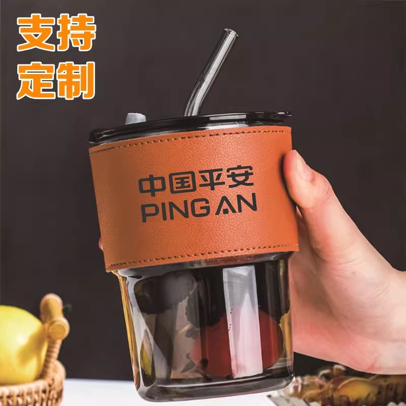 Wholesale Promotional Gifts Double Drinking Cups Glass Cups Water Cups Bamboo Cups with Logo Printing and Lids for Home Use Coffee Cups