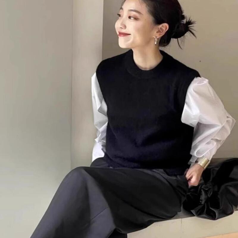 Jinya Clothing Factory/2026 Spring New Wool Patchwork Shirt Wool Knit Sweater Women's Faux Two-Piece Top