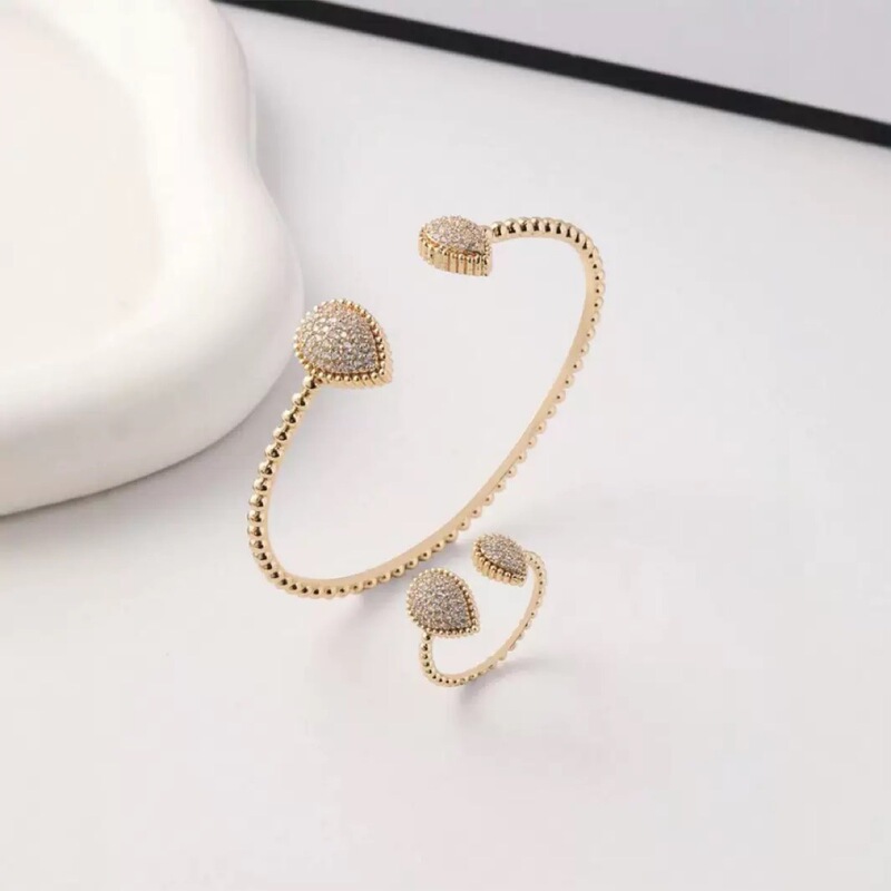 European and American Style Bracelet Electroplated with 18K Gold, Teardrop-Shaped Adjustable Ring Set Jewelry, Teardrop High-End Rose Gold