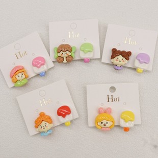 New children's cute fresh little girl popsicle anti-pain ear clip baby earless earrings cartoon
