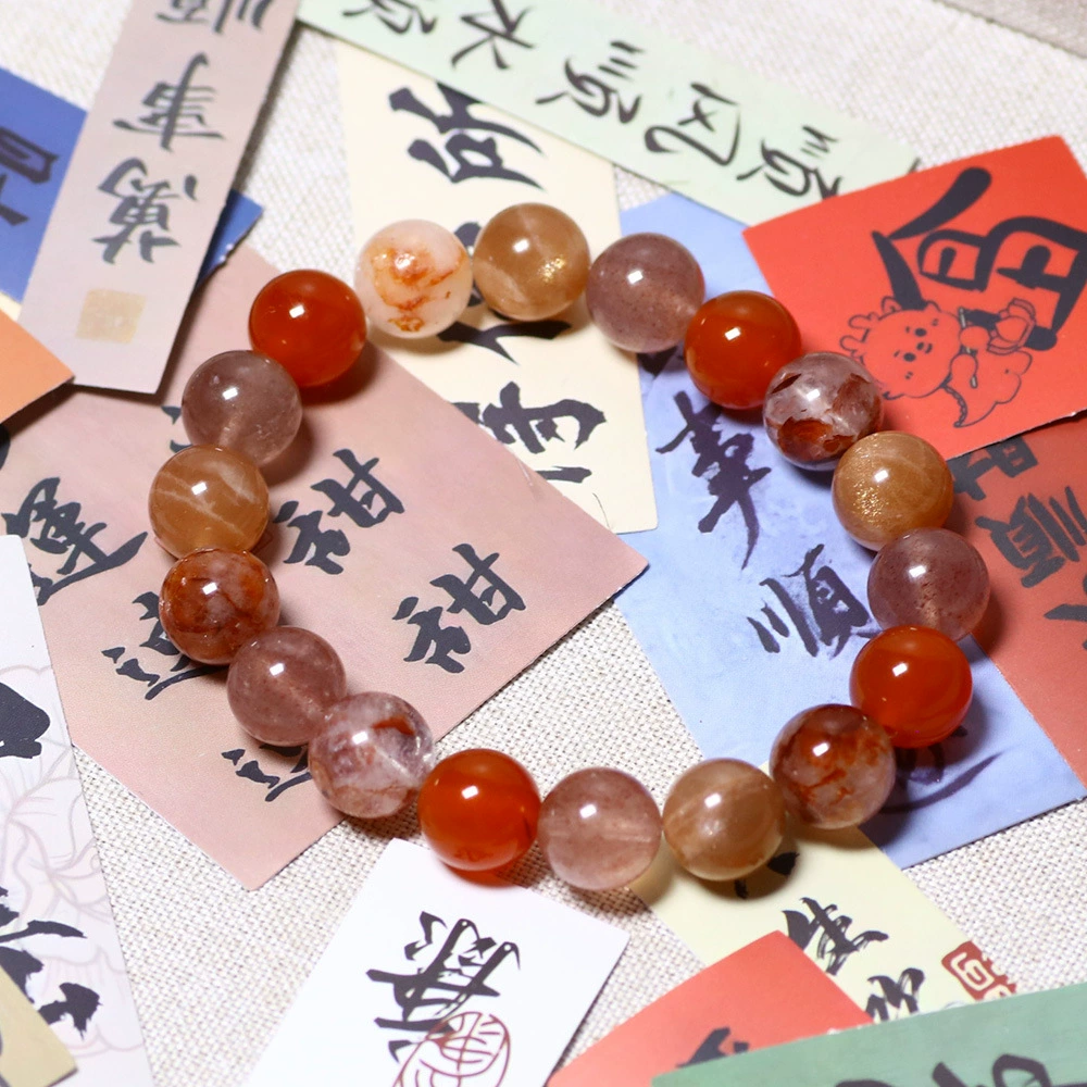 Трансграничный бестселлер Amazon, красный резиновый цветок, солнечный камень, клубничный кристалл, браслет из бисера, модный новый цветной браслет