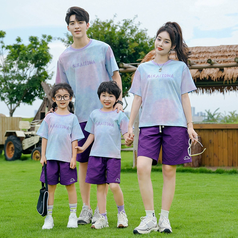 Горячая краска Tie-Dye T-свитер для родителей и детей, праздничный повседневный наряд, семейный набор из трех-четырех, футболка с коротким рукавом