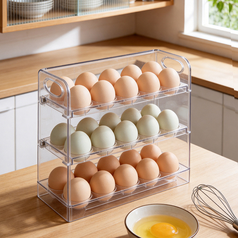 Caja de almacenamiento de huevos, cocina de mantenimiento fresco, caja de huevos, almacenamiento de artefactos, puerta lateral del refrigerador, soporte de huevos, marco de huevos giratorio
