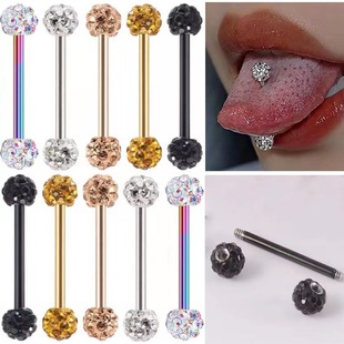 European and American stainless steel Shambhala Diamond Ball tongue stud multicolor straight rod body piercing jewelry cross-border wholesale Amazon