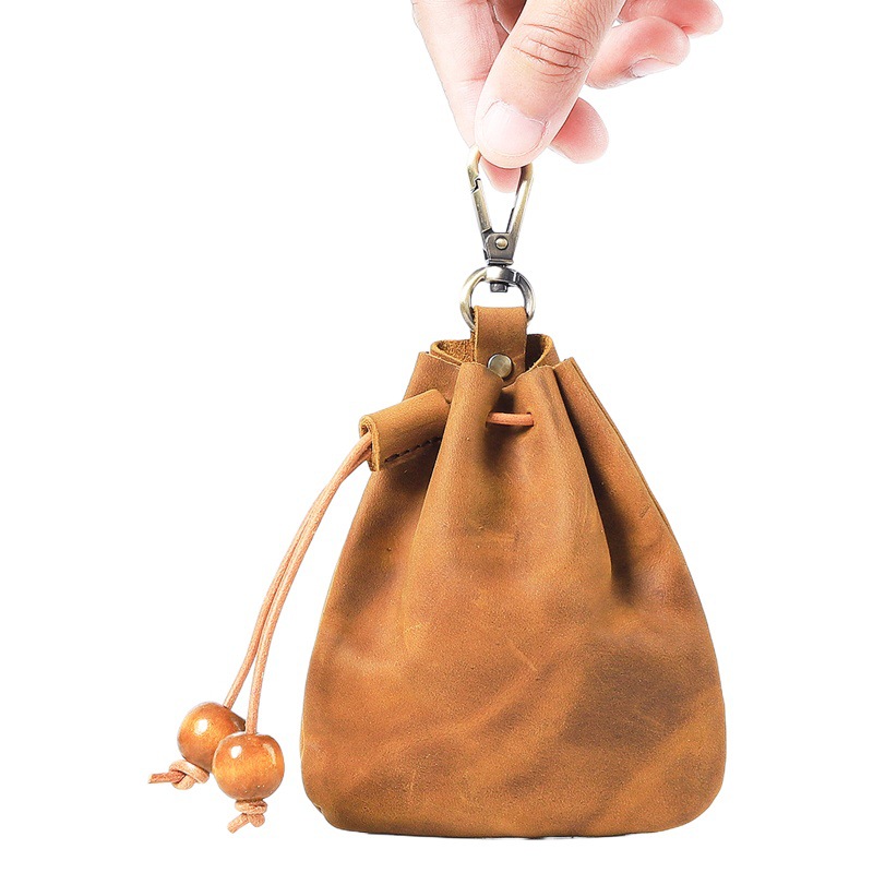 Cross-Border Handmade Genuine Leather Coin Purse Cowhide Simple Women's Key Bag Multi-Functional Crazy Horse Leather Waist Bag Men's Small Hanging Bag