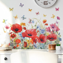 梵汐fun-c5彩绘绿植虞美人花蝴蝶卧室客厅家居美化装饰墙贴纸