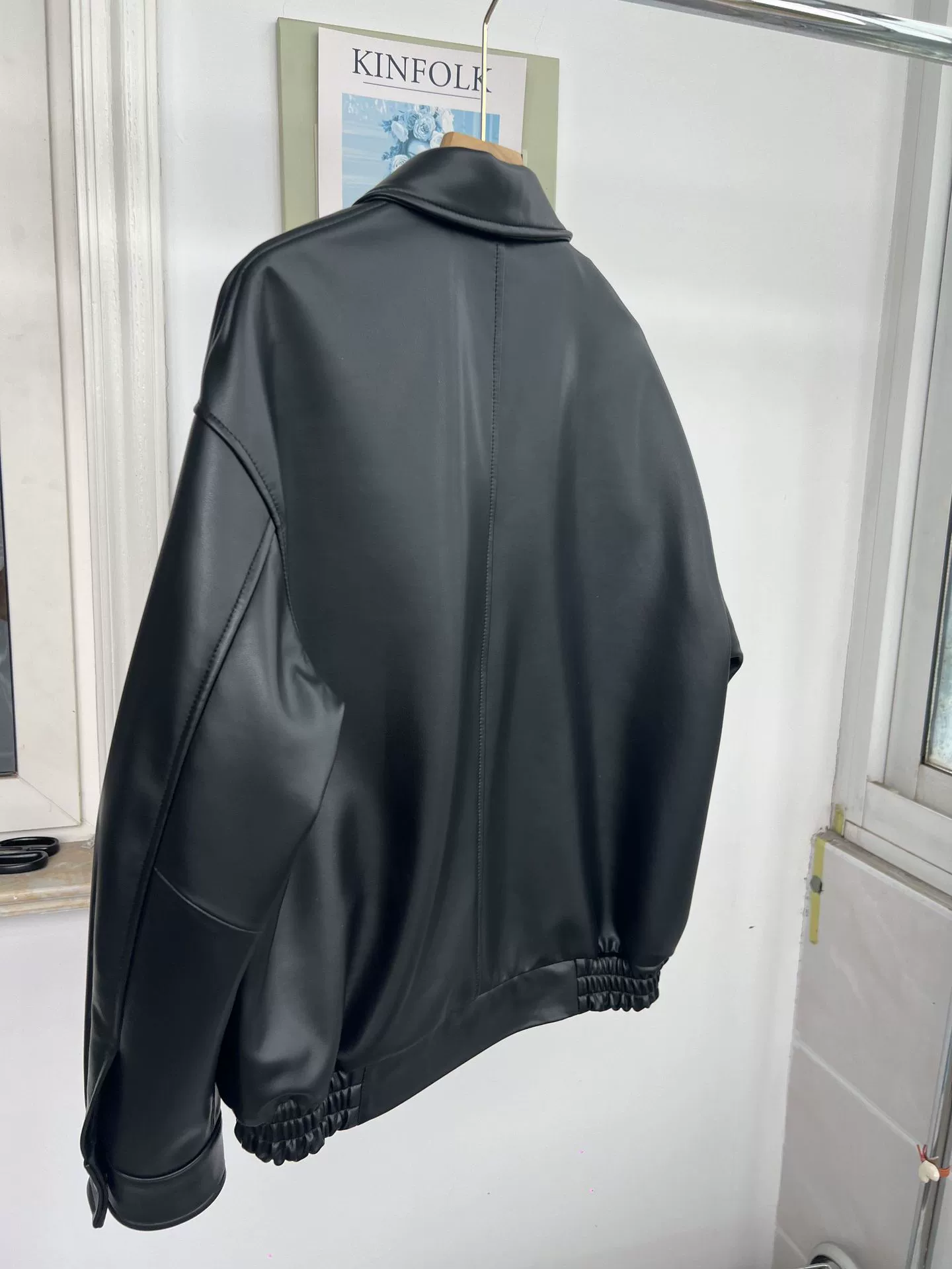 Retro autumn jacket, American style, genuine leather, oversize