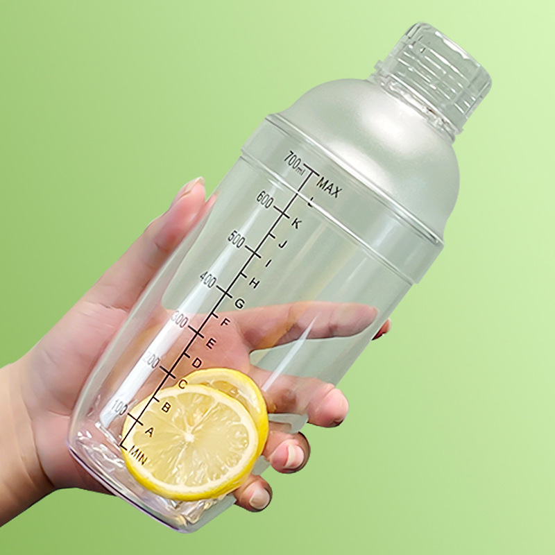 シェイクカップ3点セット 手回しプラスチック製ミキサー ミルクティー用シェイクツール レモンをたっぷり刻む目盛り付きフルーツアイスキューブポット|undefined