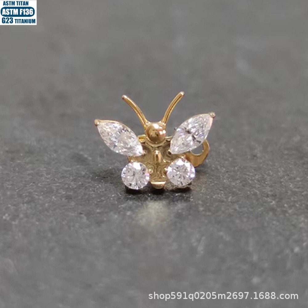 F136 Titanium Alloy Flower-Shaped Zircon Bone Nail Internally Threaded Body Piercing Jewelry Subcutaneous Implant Nail detail image 7