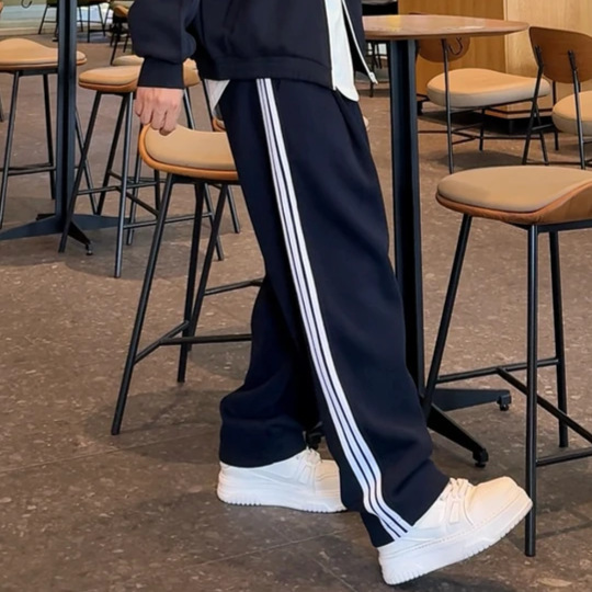 语乐同款美式撞色三条杠运动立领卫衣休闲舒适宽松长裤潮流感套装|undefined