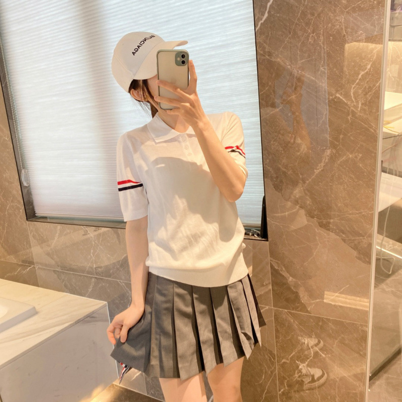 Summer New Slim-Fit Arm-Striped Thin Wool Knit Short-Sleeve Top