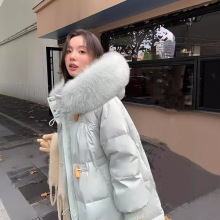 羽绒服女2025冬季新款中长款连帽大毛领鸭绒时尚韩版加厚保暖上衣