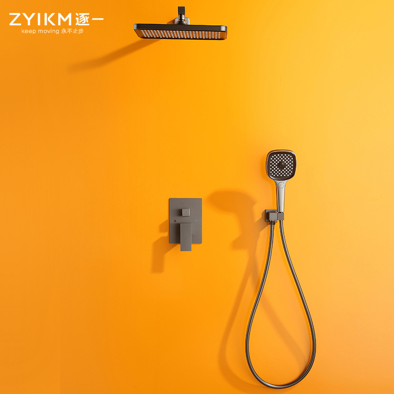 Traje de ducha de pared gris de pistola dividida de cobre transfronterizo oculto ducha de baño presurizado