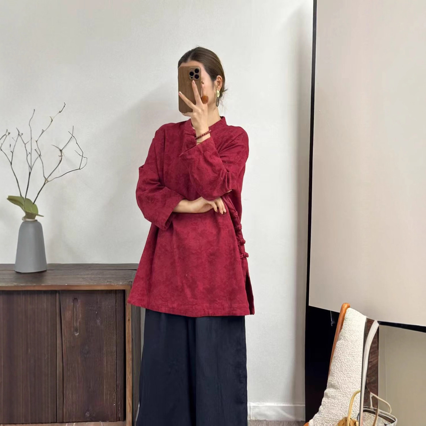 娜美秋季原创设计亚麻女装文艺复古绣花外套民族风中长款盘扣上衣