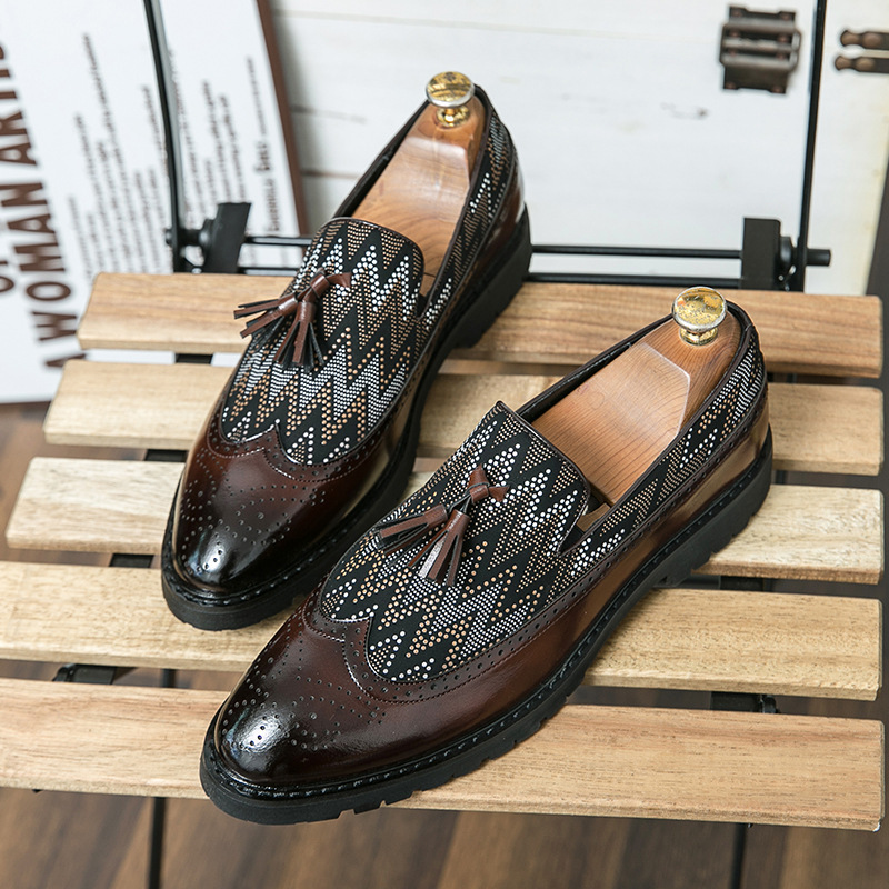 Cross-border hombre casual bajo bloque tallado punta pequeña zapatos de cuero de tamaño 46 británicos zapatos de pedal Lefour image 5