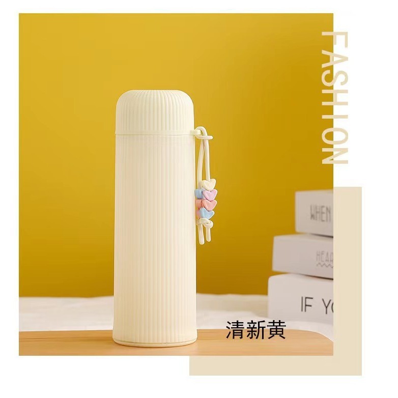 创意双珠杯竖纹双层玻璃杯高颜值防烫便携带提手开业广告礼品杯子|undefined