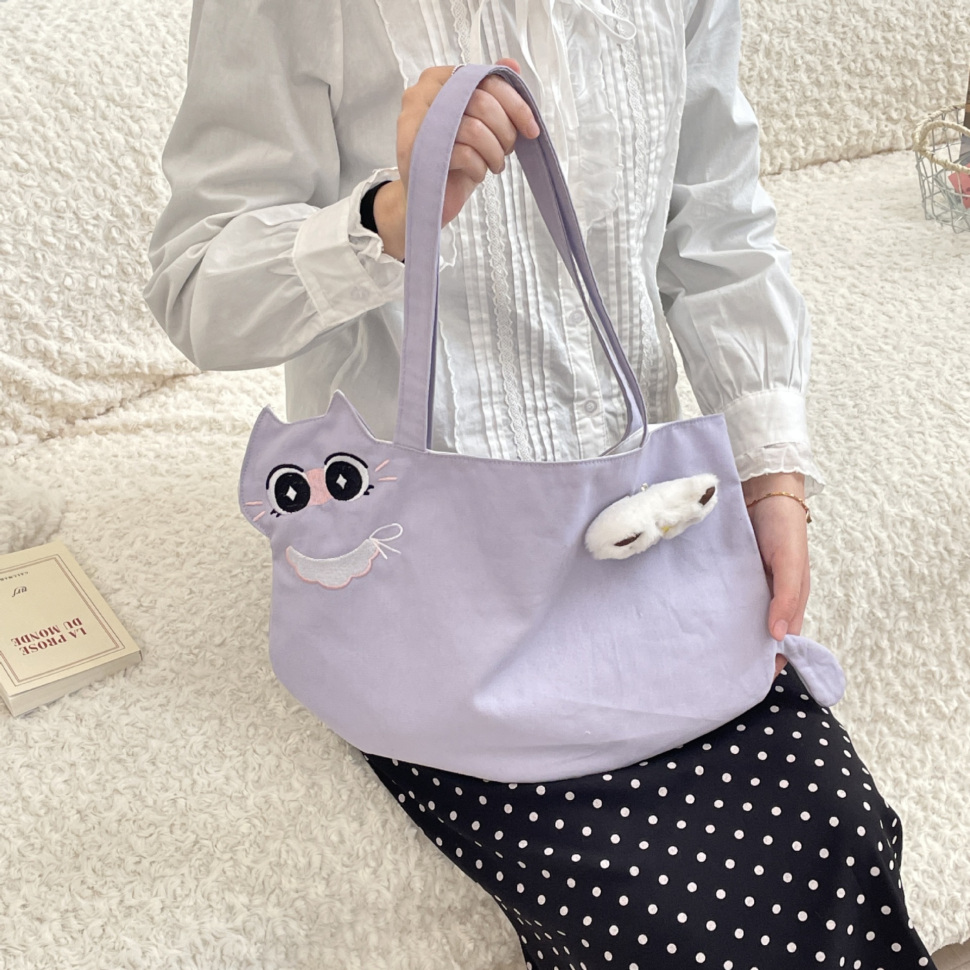 Women's Canvas Cat Cute Square Open Tote Bag display picture 34