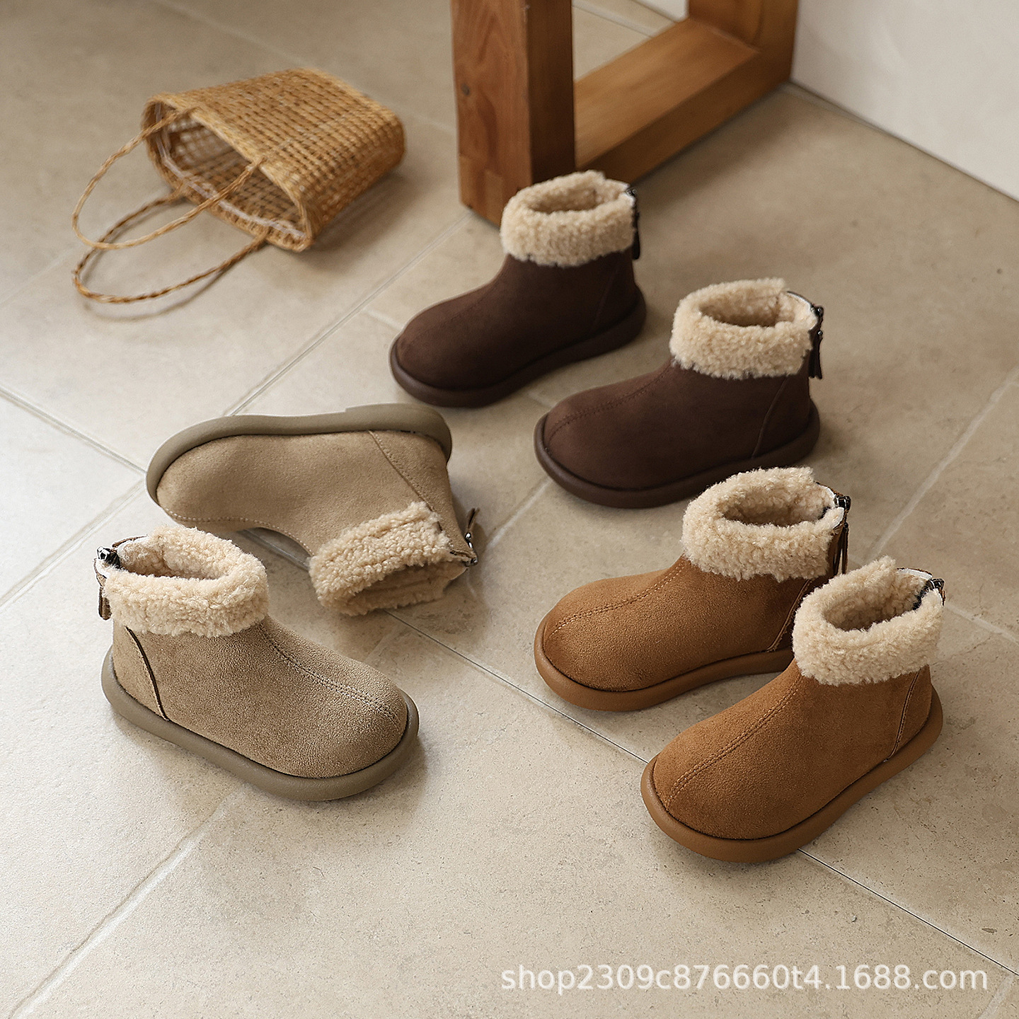 Children's Short Boots Fleece-Lined Boots 2025 New Winter Girls' Warm Cotton Shoes Baby Girl's Outer Snow Boots