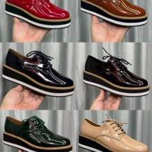 松糕小白鞋软底早秋鞋子轻便布洛克女鞋光面真皮系带百搭休闲黑色