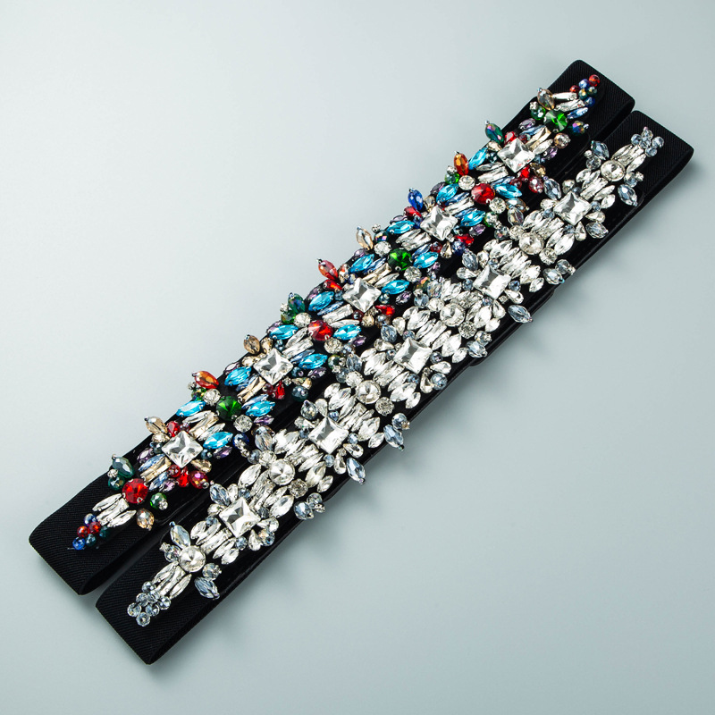 Baroque Black Elastic Fabric Diamond Belt Wholesale Nihaojewelry display picture 4
