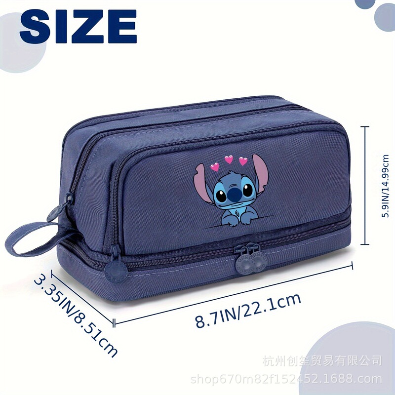 Stitch ペンバッグ 大容量文具収納バッグ 小学生用 二層子供用ポータブル文具バッグ 写真プリント付き|undefined