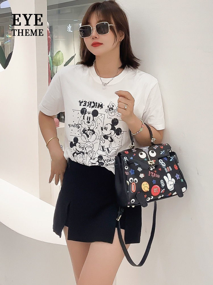 2024 primavera y verano en la nueva impresión de personalidad de la mujer extraña bolsos de mano de mujer con tapa de flip novedad encantadora inclinada mujer 2596 #