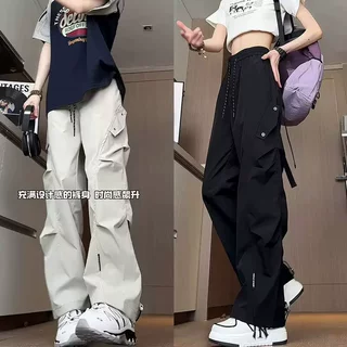 2026百搭条纹设计运动裤春秋女新款个性潮牌高街复古两穿休闲长裤