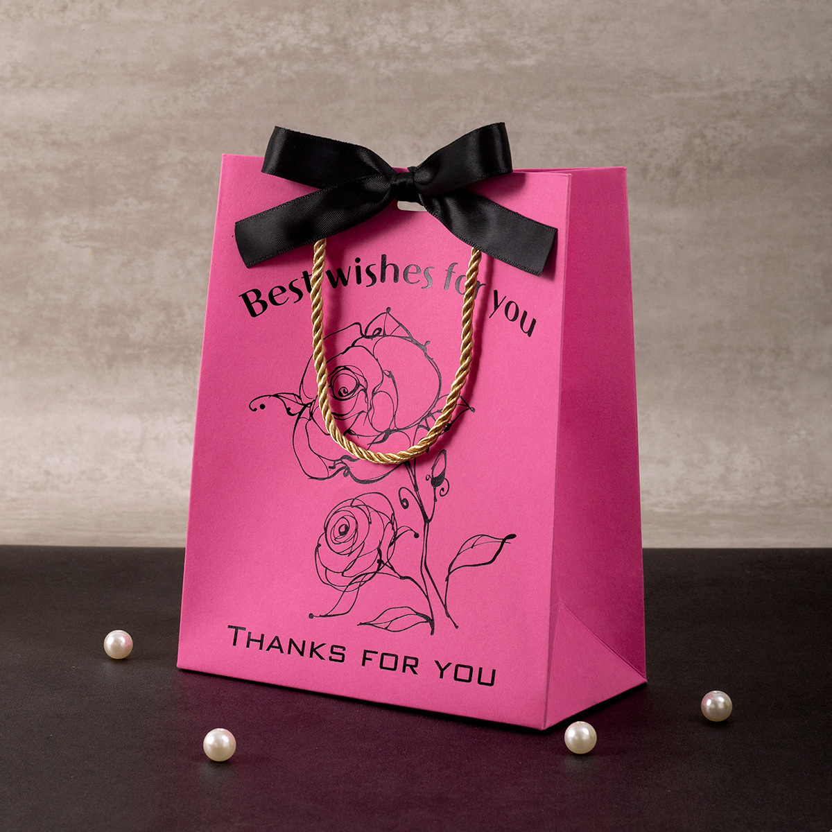 Rose red handbag [xf042 black ribbon]