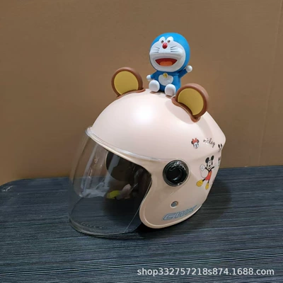 Motosiklet kaskı (dəbilqə) winter female electric battery car - khaki-mickey-mouse-transparent-long-mirror-brown-bear-ears-ding-dongzai
