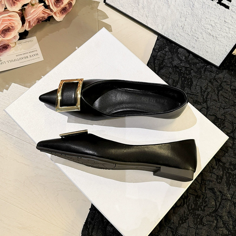 Дизайн чувство ниша квадратная пряжка плоские Пригородные туфли Весна Новый стиль Chanel французский вечерний стиль плоский черный насосы