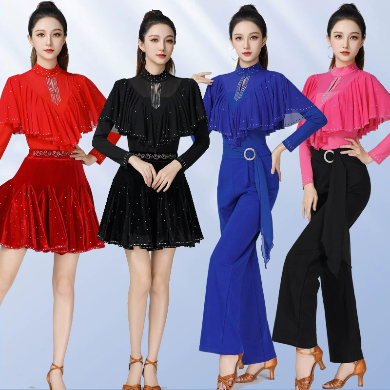 Квадратный танцевальный Топ для современных танцев, новая женская одежда с воротником-стойкой и длинным рукавом, элегантная одежда для латинских танцев, Jitterbug